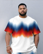Big & Tall Men Summer White Rainbow Pattern Printed Round Neck Short Sleeve T-Shirt Shorts Suit